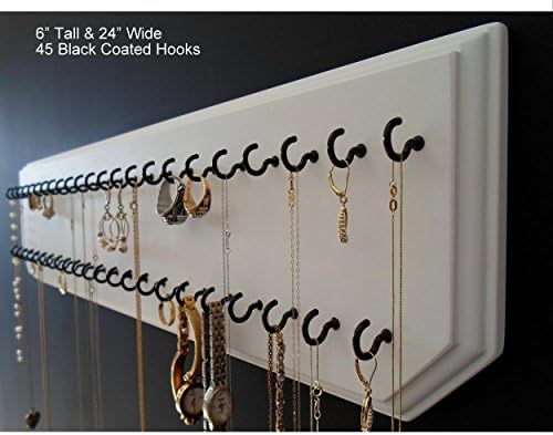 6x24-White 45-Black, Necklace Holder, Jewelry Organizer, Wall Mount Rack Display