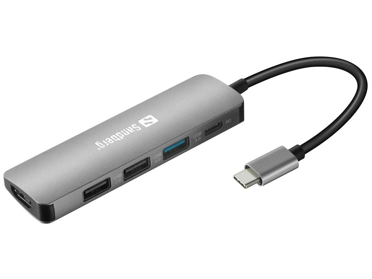 Sandberg USB-C Dock | HDMI+3xUSB+PD 100W Hub | HDMI and USB 3.0 Port to USB-C Adapter | 2.0 and 3.0 USB to USB-C Hub | Power Throughput with USB-C | USB C Multiport Adapter