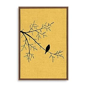Framed Canvas Wall Art for Living Room, Bedroom Bird on Branch Illustration II Canvas Prints for Home Decoration Ready to Hang - 16x24 inches