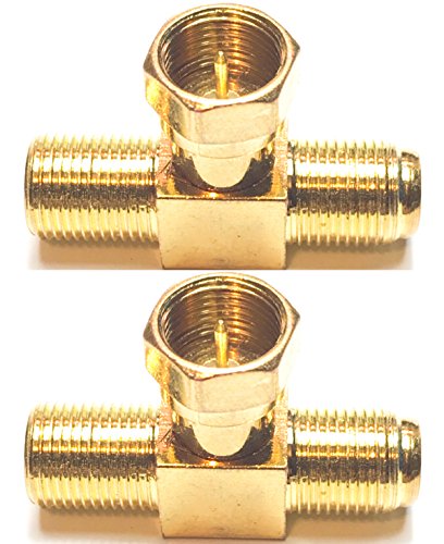 CESS F-Type TV Connector Male to 2 Female Extension Splitter Adapter - F Male to F Dual Female (rel) (2 Pack)