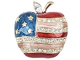 Golden Tone USA Flag Apple Brooch Pin with Swarovski Crystals -- American Patriotic Costume Jewelry