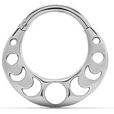 PUNKYOUTH 16G Septum Nose Ring Clicker Hoop 316L Surgical Steel Hinged Gothic Vintage Floral Style Earrings Piercing Jewelry for Nose Helix Rook Tragus 8mm Diameter