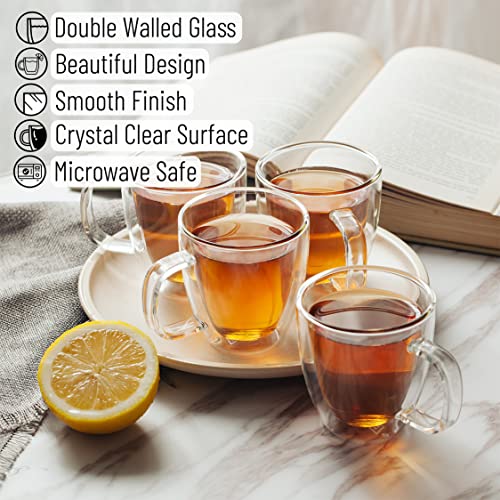 Brew To A Tea Insulated Coffee Mug, Coffee Glass, Large, Set of 4