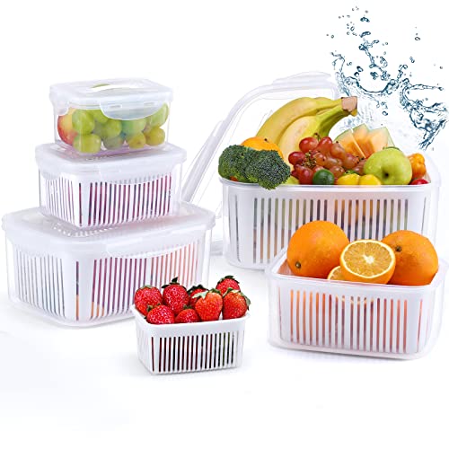 Luxear Produce Contenedores de Almacenamiento sin Bpa, Almacenamiento de Verduras y Frutas Frescas con Sistema de Control de Ventilacion y Division Ajustable, 5 Contenedores 0.7+1.35+2.3+3.8+5.8 L, Blanco