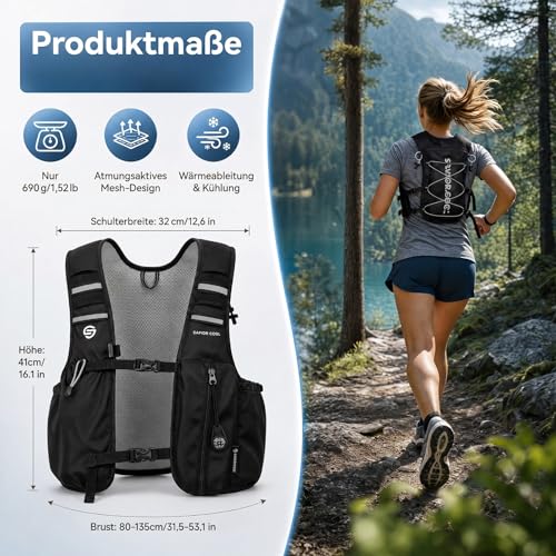 SAVIOR COOL Cooling Running Vest with Hydration Bladder 2L, 10L Hydration Backpack, 3 Cool Packs, 180 Min Cooling System, Reflective, for Men and Women | 2L water bladder, 3 cold sources