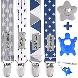Pacifier Clip by Dodo Babies Pack of 4 + 2 Teether Toys, Premium Quality Modern Designs Universal Holder Leash for Boys and girls, Teething Toy or Soothie, Baby Shower Gift Se
