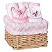 Trend Lab Pink Sky 7 Piece Feeding Basket Gift Set - 2 Deluxe Bibs, 3 Deluxe Burp Cloths, Liner, Willow Basket