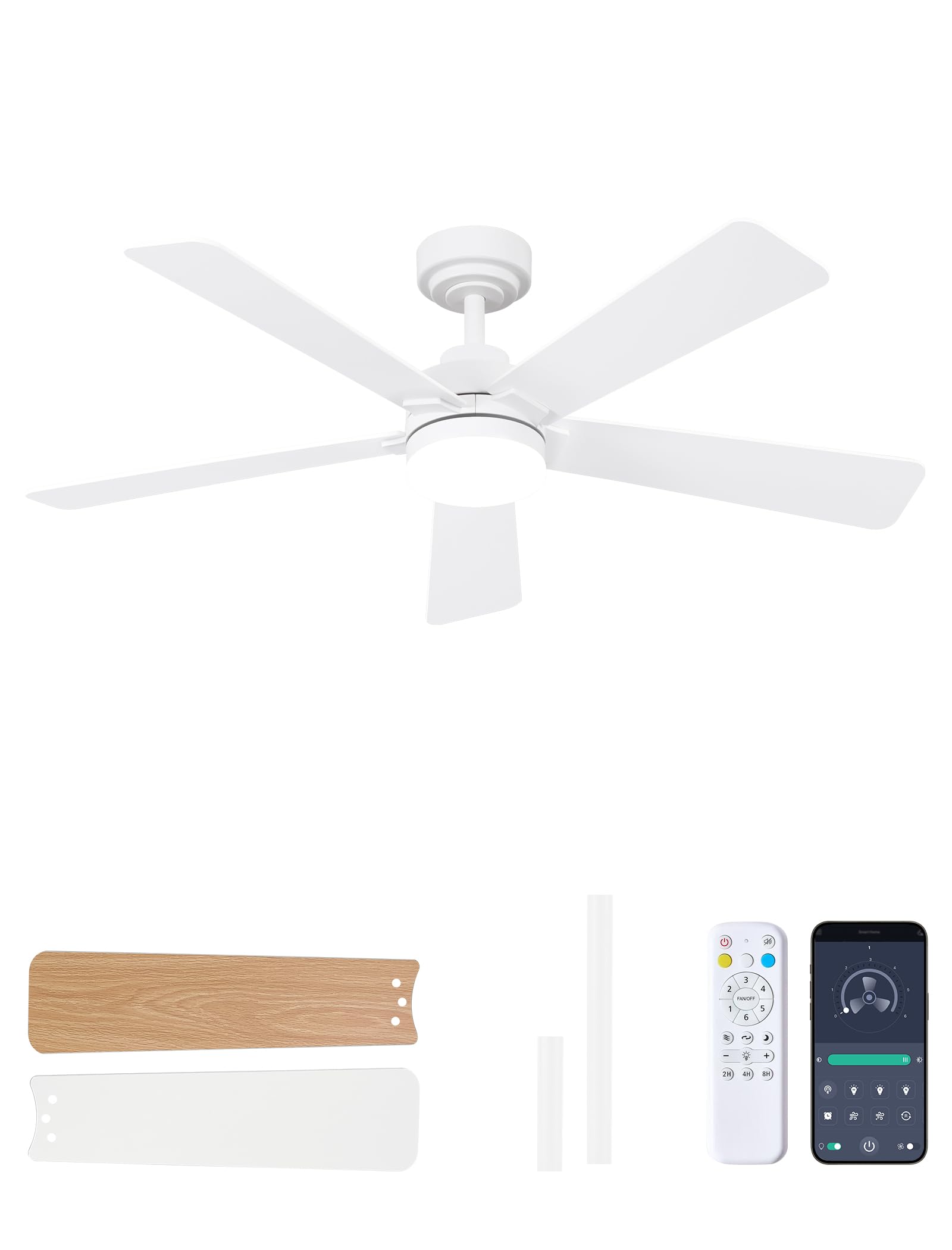 Photo 1 of Dolavast 48 Inch Ceiling Fan with Lights and Remote, Downrod Mount, Sloped Ceiling Compatible up to 15°, Quiet Reversible DC Motor, 3CCT Dimmable LED, White Ceiling Fan for Bedroom Living Room
