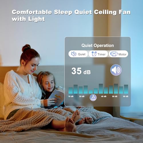 Ohniyou Ventilador de techo empotrable de 46 pulgadas con luces, control remoto/APP, luz regulable, motor DC silencioso, ventiladores de techo de interior para dormitorio cocina, negro