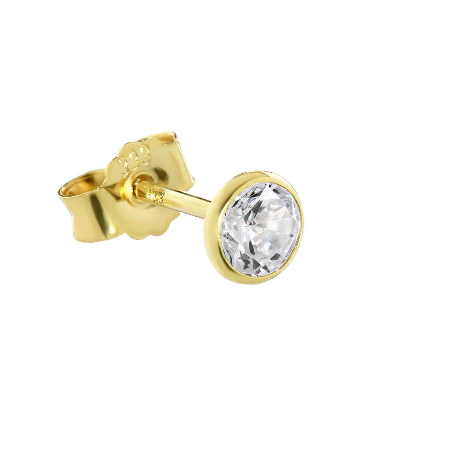 NKlaus single stud earrings real gold alloy 4,5mm Cubic ia ladies gents 0,52g 3
