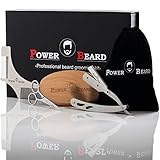 Beard, Mustache Grooming and Trimming Kit by PowerBeard | 100% Natural Boar Beard Brush, Stainless Steel Scissors, Beard Shaping Tool and Straight Edge Shaver in a Gift Box with Bonus Velvet Bag