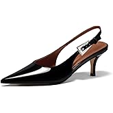 Coutgo Womens Slingback Heels Kitten Low Heel Dress Shoes Closed Pointed Toe Buckle Pumps Work Wedding Shoes