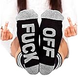 2018 Valentines Day Gifts for Men Women-Unisex Ribbed Knit Funny Fuck Off Cotton Half Crew Socks, Grey, One Size