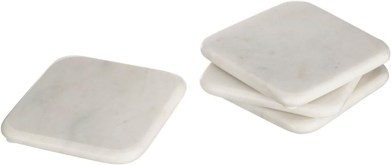 Traditional Design Pack of 4 Heavy Duty Square White Marble Coasters Table Mug Protector (Dimensions: 10 x 10cm)