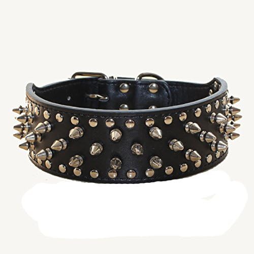 Haoyueer Faux Leather Spiked Studded Dog Collar for Medium Large Dogs Pit Bull Mastiff Bully Boxer(Black,M)