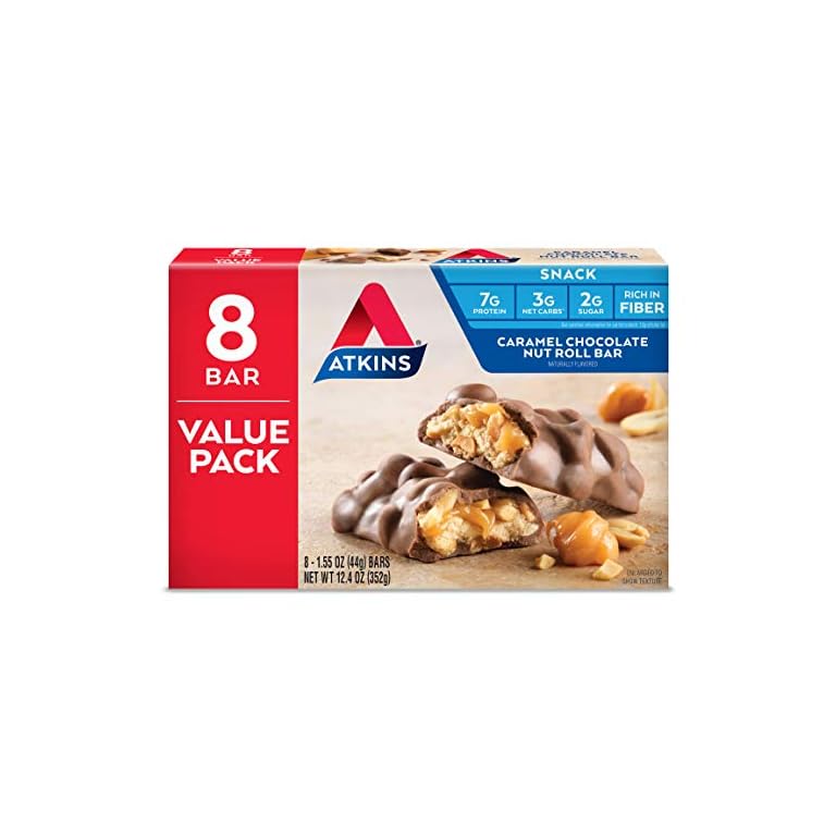 Atkins Snack Bar, Caramel Chocolate Nut Roll, Keto Friendly, 1.55 oz, 8