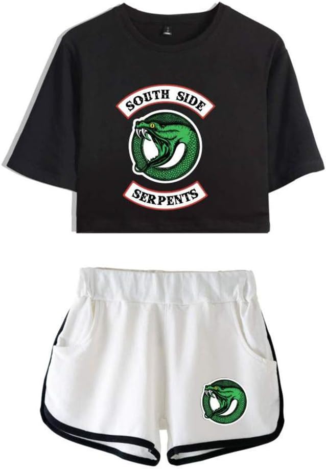 Memoryee Riverdale Printing Crop Top T-Shirts and Shorts Clothes Two Piece Suit for Girls and Women Sportswear