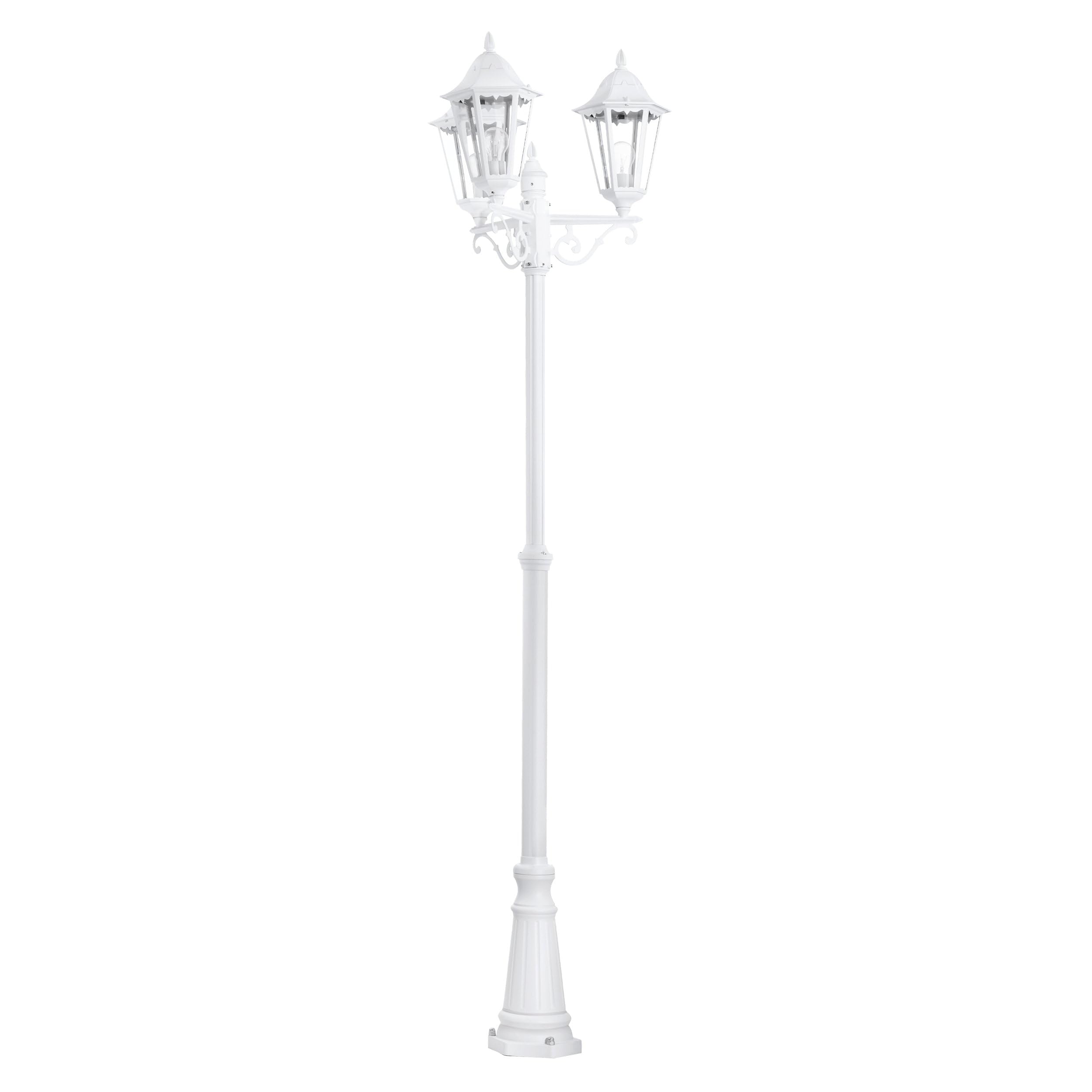 Eglo Outdoor lamp Post Navedo, 3 lamp Victorian Style Outside Lighting, Garden and Driveway Light Made of cast Aluminium and Glass, White Lantern, E27 Socket, 87 inches, IP44