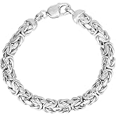 Vanbelle Sterling Silver Jewelry - Rhodium Plated with 925 Stamp - Handmade Classic Byzantine Hollow Chain Bracelet for Men & Women - 8.5 Inches with Lobster Lock