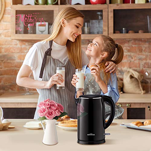 Hommak Electric Kettle,1.7L Double Layer Insulation Stainless Steel Hot