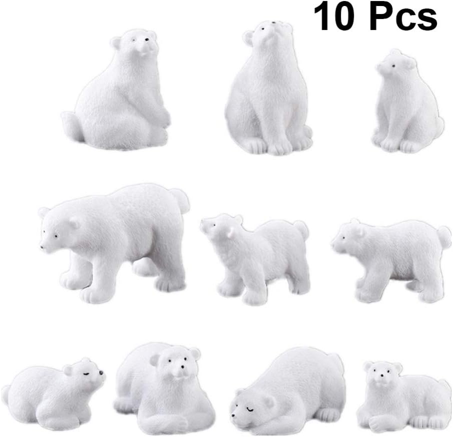 Toyvian Miniature Resin Animals DIY Fairy Garden Dollhouse Decoration Polar Bear Model Craft Home Office Desktop Decorative 10pcs White - Image 3