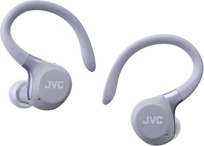 Fitness Series JVC HAE-C75T-V Écouteurs de sport sans fil avec arceau réglable, réduction active du bruit, mode ambiant, IP57, 40 heures d'autonomie, égaliseur App, faible latence, microphone – Violet