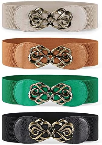 4 Pack Wide Elastic Stretch Belts for Women Dress Belt Adjustable JASGOOD 4 Pack Wide Elastic Stretch Waist Belts for Women  main image 4