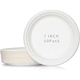 FYY 50 Pack 7 inch Paper Plates 100% Compostable - Heavy-Duty Disposable Sugarcane Paper Plates Bagasse Natural Biodegradable Eco-Friendly