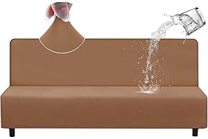 HDCAXKJ 100% Waterproof Futon Cover Full Size Washable Stretch Futon Couch Cover Armless Futon Slipcovers Twin Futon Mattress Cover Protector Futon Bed Slip Covers No Arms (Khaki, Large)