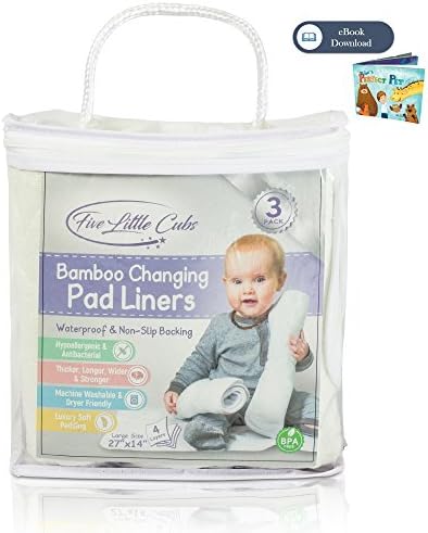 Five Little Cubs Changing Pad Liners - Waterproof Washable Large Diaper Changing Table Pad Cover [3 Pack] Portable Baby Changing Pad