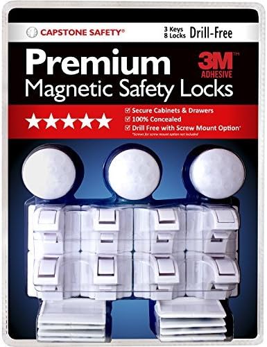 Premium Drill-Free Magnetic Safety Cabinet &amp; Drawer Locks with 3M Adhesive - 8 Locks &amp; 3 Keys