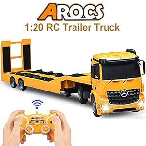 DOUBLE E RC Tow Truck Licensed Mercedes-Benz Acros Detachable Flatbed Semi-Trailer Engineering Tractor Remote Control Trailer Truck Electronics Hobby Toy with Sound and Lights ¡­