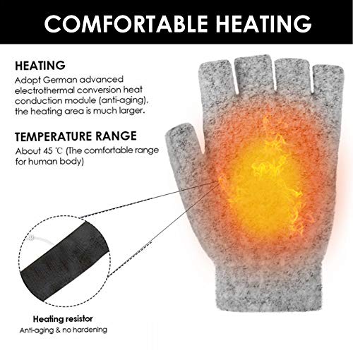 favourall USB oplaadbare verwarmde handschoenen voor mannen vrouwen, 5V halve vinger breien wanten handen warmer wasbare… - Image 7