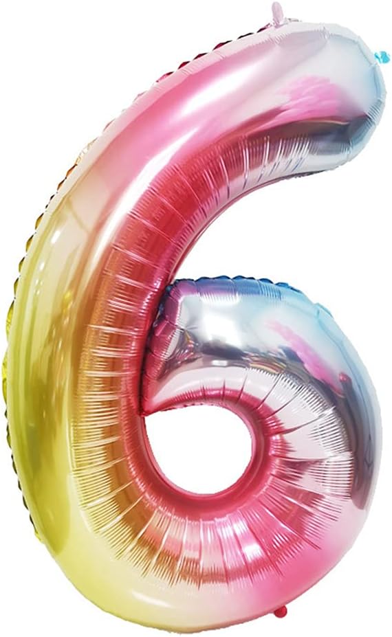 ANCLLO 40 Inch Balloon Rainbow Gradient Colorful Big Number Balloons for Happy Birthday Party Decorations-Number 6