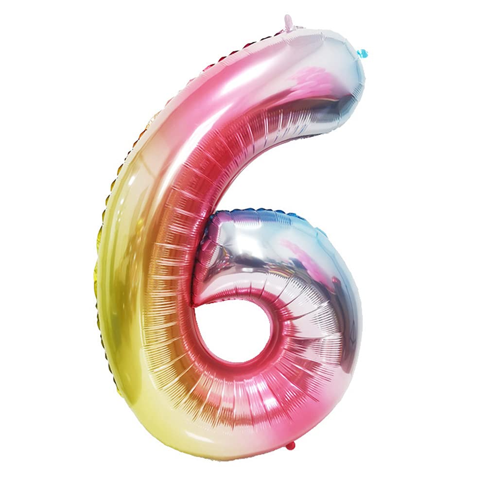 ANCLLO 40 Inch Balloon Rainbow Gradient Colorful Big Number Balloons for Happy Birthday Party Decorations-Number 6