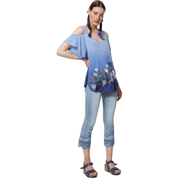 Desigual Sport T-Shirt 'Devore' - White Floral Design With Sheer Mesh, Short Sleeves, Size L
