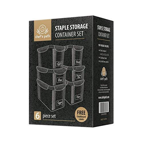 Chef’s Path Large Food Storage Containers - Great for Flour, Sugar, Baking Supplies - BEST Airtight Kitchen & Pantry Bulk Food Storage - BPA Free - 6 PC Set & 8 FREE Chalkboard Labels & Pen