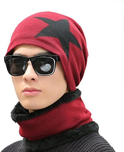 Beanie Hat Scarf Set 2 Pieces Winter Thick Knitted Cap For Men