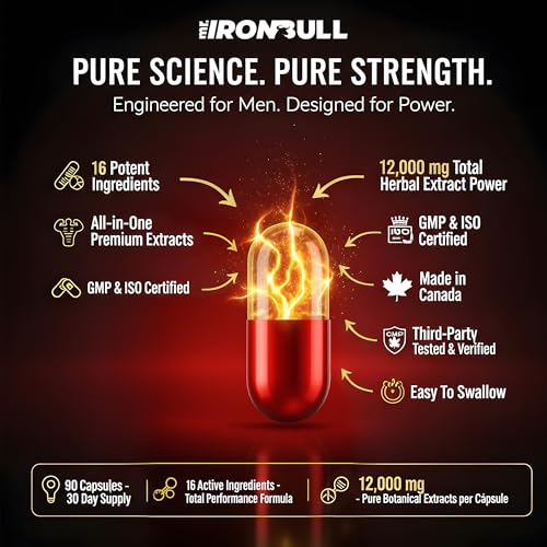16-in-1 Testosterone Support & Advanced Men's Energy & Vitality Complex Formula | Made in Canada | High-Potency Herbal with Ashwagandha, Tongkat Ali, Maca, Tribulus, Ginseng, DIM, Horny Goat Weed, Boron, Vitamins & Minarels |Libido ,Muscle Building, Endurance, Male Vitality, Workout Recovery & Energy Support | Improved Mood & Male Reproductive Health | 90 Capsules