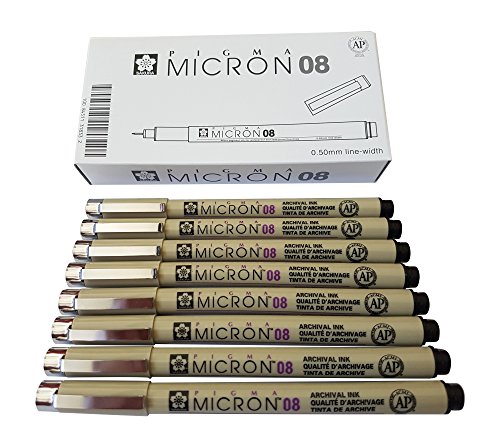 Sakura Pigma Micron pen 08 Black felt tip artist drawing pens - 8 pen set