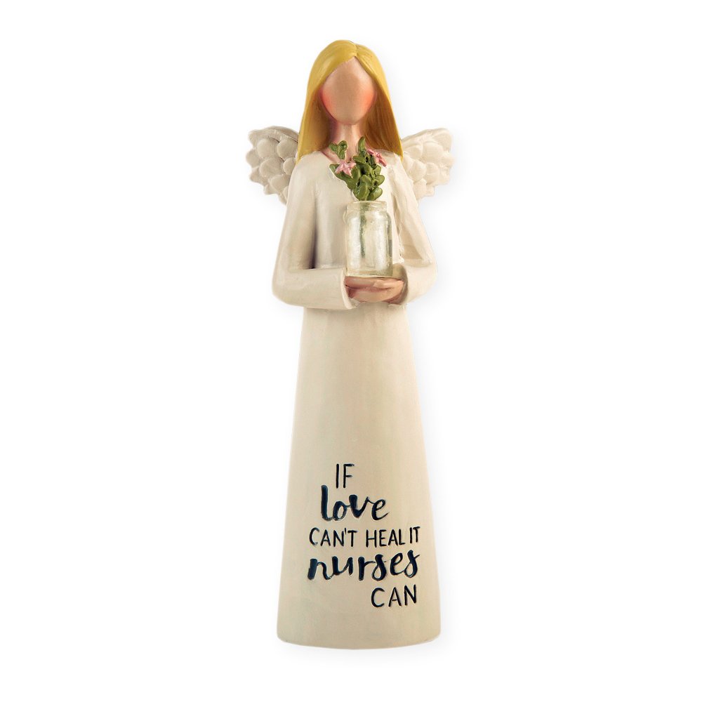 Blossom Bucket Feather & Grace Angel with Flower in Hands Resin Decorative Figurine Resin Nurse with Flowers | Pefect Decortation for Living Room, Bookshelf, Desk, 2 x 5 Inch