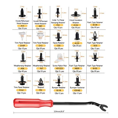 Airkoul 435 Pcs Car Retainer Clips Plastic Rivets Fasteners Push Retainer Kit Most Popular Sizes Auto Push Pin Rivets Set -Door Trim Panel Fender Clips for GM Ford Toyota Honda Chrysler