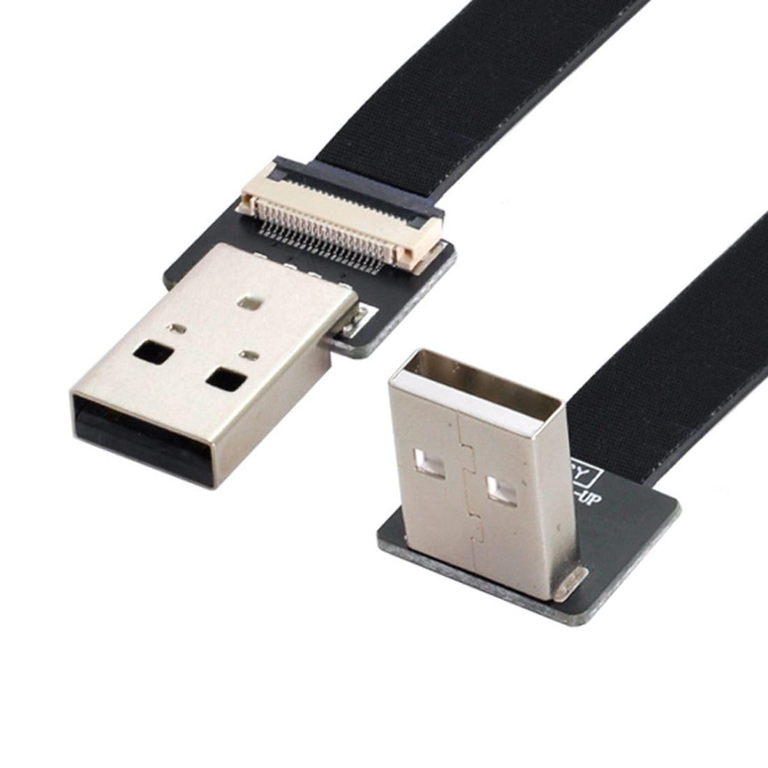 ChenYang CY USB 2.0 Type-A Male to USB 2.0 Type-A Male Data Flat Slim FPC Cable 90 Degree Up Angled for FPV & Disk & Scanner & Printer 50CM