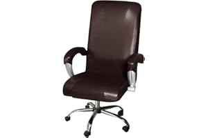 ITFRO Waterproof Office Chair Cover with Armrest Covers Brown PU Leather Computer Desk Chair Cover with Zipper Universal Rotating Gaming Chair Slipcover High Back Chair Seat Protector (Brown)