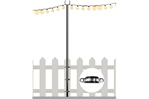 Eazielife 10FT String Light Pole for Outdoor, Heavy Duty Metal Lighting Stand Pole for Deck Fence Railing Backyard Patio Holiday Wedding Party Decorations (1 Pack)