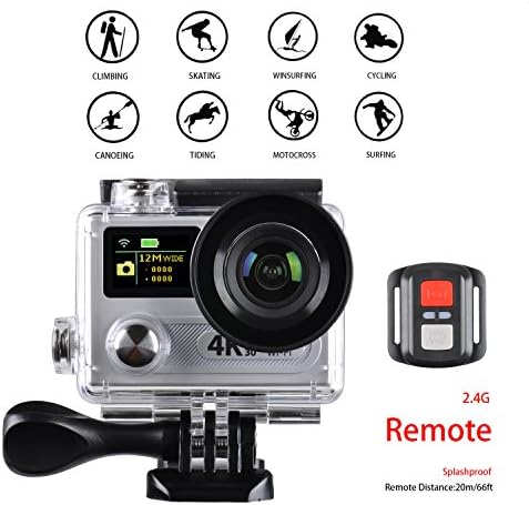 YELIN H8R Wifi Waterproof Sports Action Camera Dual-screen 4K 30fps/1080p 60fps 170 degree 6G Ultra-wide Angle Lens With Hero4 Waterproof Housing 2.4G wireless remote contro/2pcs1050mAh Batteries