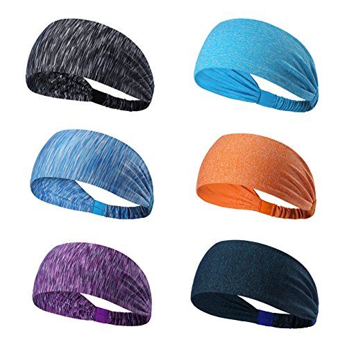 We Move Headbands for Men Women and Girls 3PCS/6PCS Stretchy Sweatband for Out Door Sports/Running/Yoga/Fitness/Cycling (6PCS-Stripe black/Light Blue/Stripe blue/Orange/Stripe purple/Blackish green)