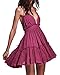 R.Vivimos Womens Summer Halter Deep V Neck Sexy Patchwork Mini Short Dresses Medium Fuchsia