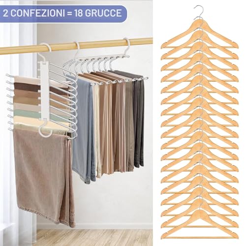 WEKIWGOT 9 in 1 Trouser Hangers, 2 Pieces Multifunctional Space Saving Rack Hanger for Organizing Closets, Trousers for Women and Men, Jeans, Bras, Scarves and Ties (White)