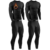 Mexholin 2 Pack Thermal Underwear for Men,Mens Long Johns Thermal Set Soft Fleece Lined Base Layer for Cold Weather